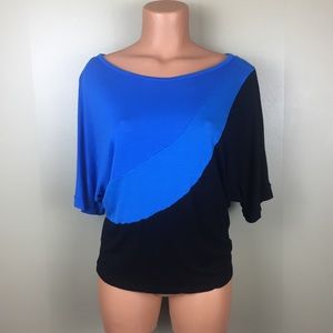 INC blue and black batwing top